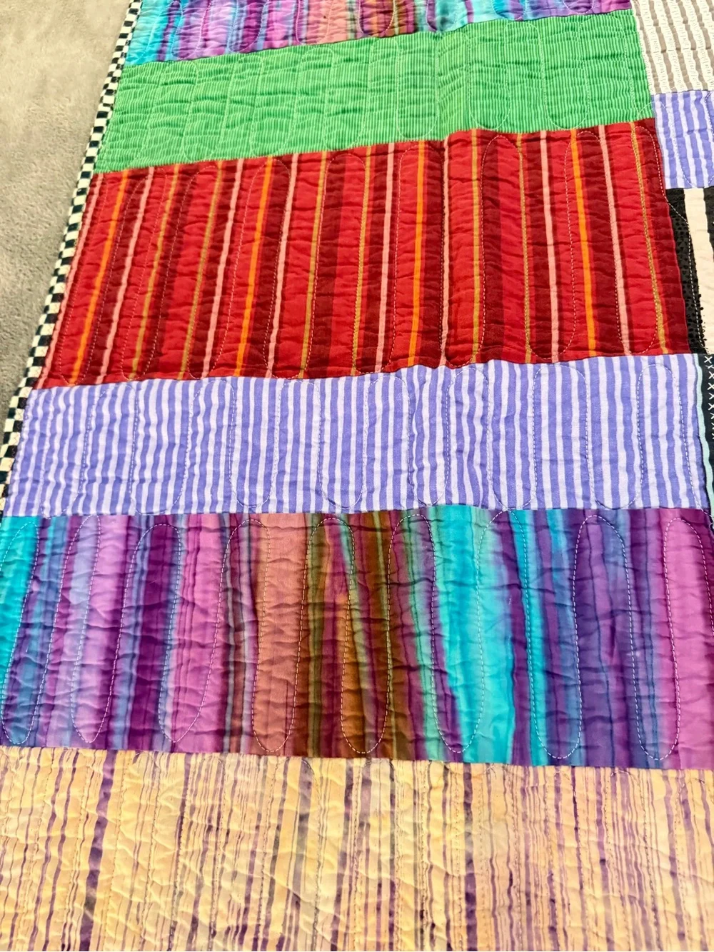 Patchwork Stripe Quilted Throw in Multi-Color
